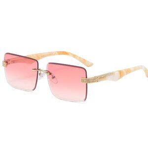 Hip Hop Women Men Sunglasses Pink Rimless Luxury Retro Shades Gold Metal‎ Lentes